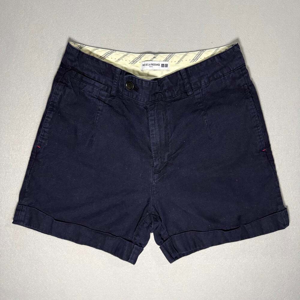 Uniqlo Linen Shorts Womens 4 Navy Cuffed Hem Relaxed Casual Summer